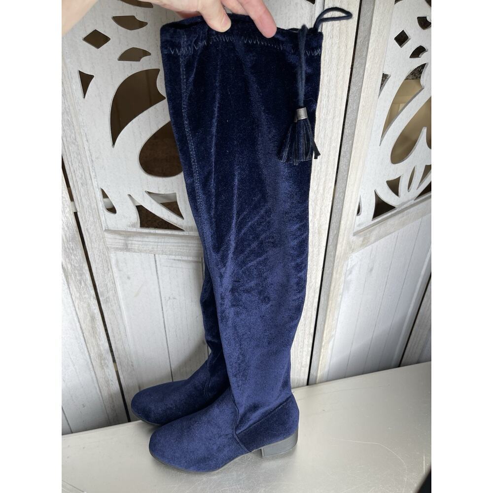 STEVE MADDEN Navy Blue Velvet Over The Knee Boots Block Heel Size 6